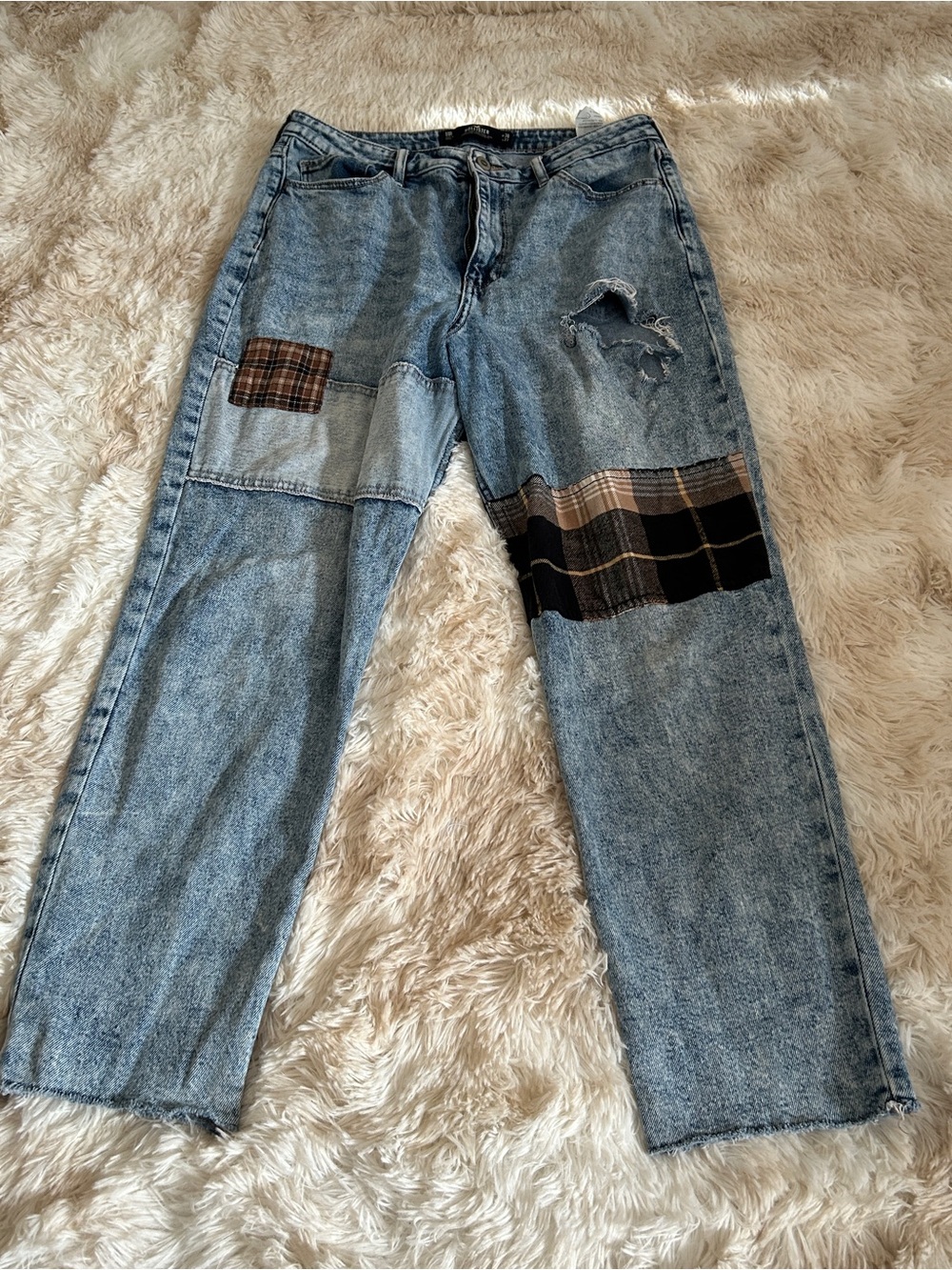 Hollister Washed Blue Patchwork Distressed Relaxed Jeans